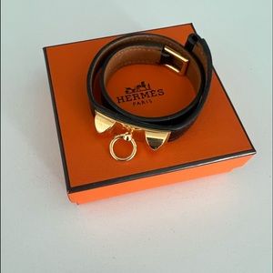 Hermes Chamonix Rivale double wrap around leather bracelet